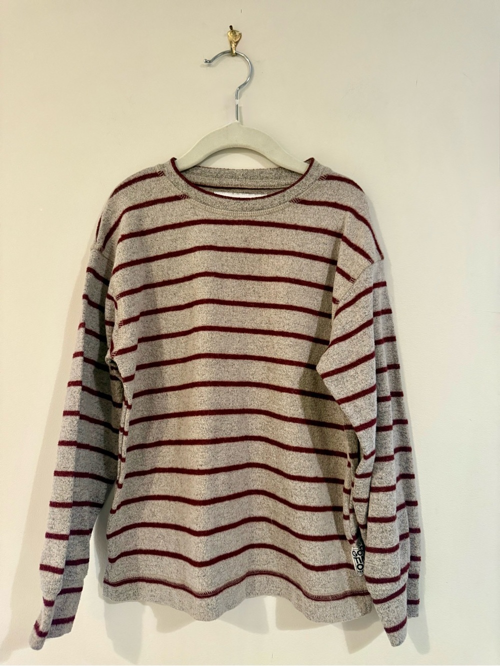 Zara boys wool blend soft gray and burgandy striped sweater